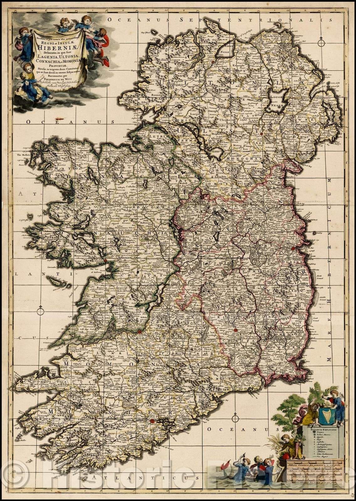Historic Map - Novissima ac Prae Caeteris alus accuratissima Regni et Insulae Hiberniae D, 1680 - Vintage Wall Art