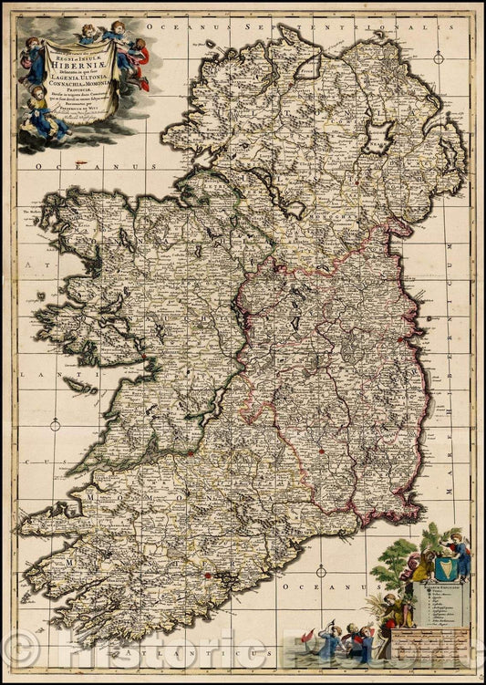 Historic Map - Novissima ac Prae Caeteris alus accuratissima Regni et Insulae Hiberniae D, 1680 - Vintage Wall Art