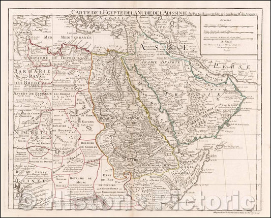 Historic Map - Carte de l'Egypte de la Nubie de l'Abissinie, 1745, Philippe Buache - Vintage Wall Art