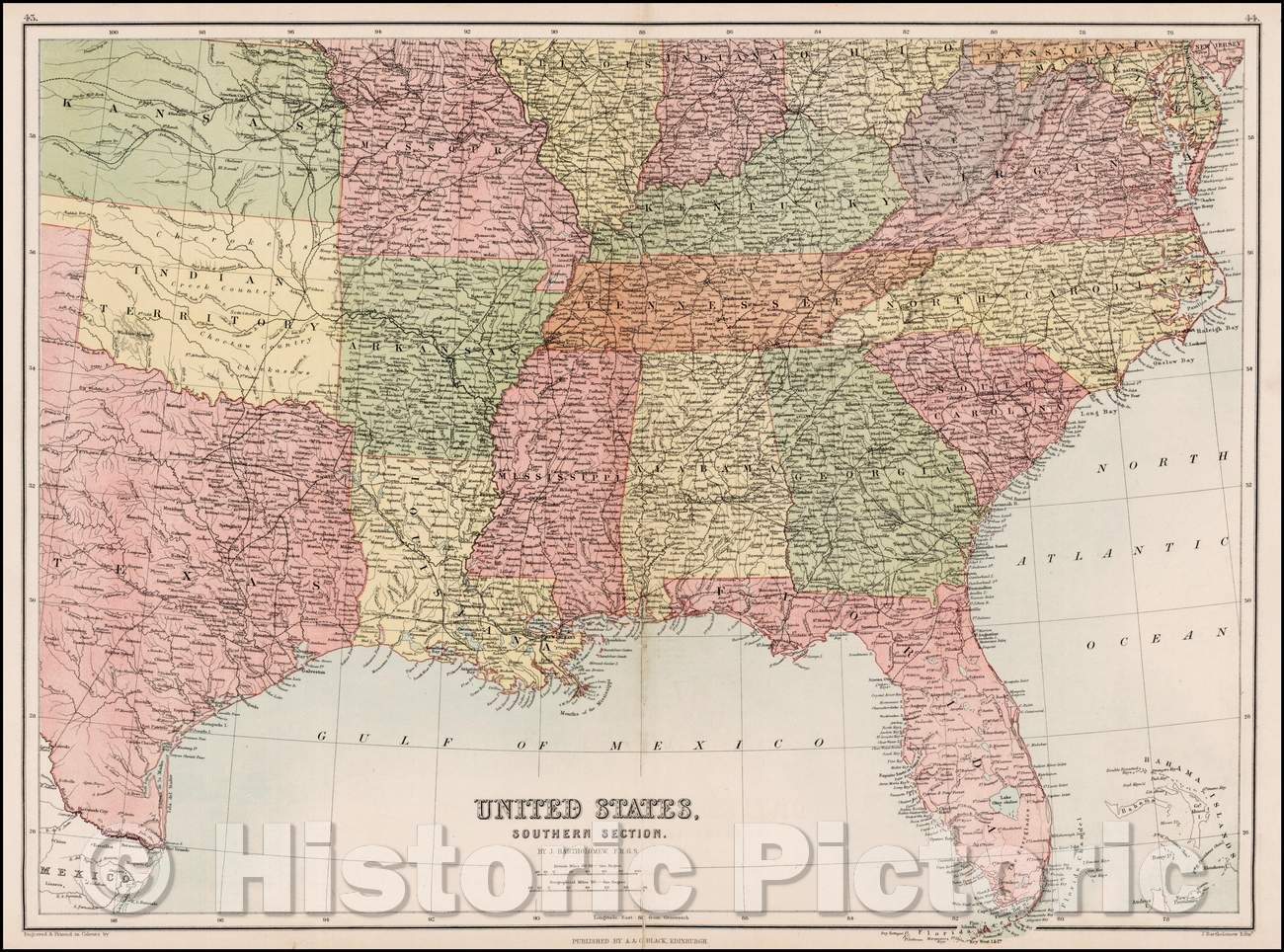 Historic Map - United States, Southern Section, 1865, Adam & Charles Black - Vintage Wall Art