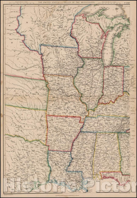 Historic Map - The United States-Valley of The Mississippi, 1858, Blackie & Son - Vintage Wall Art
