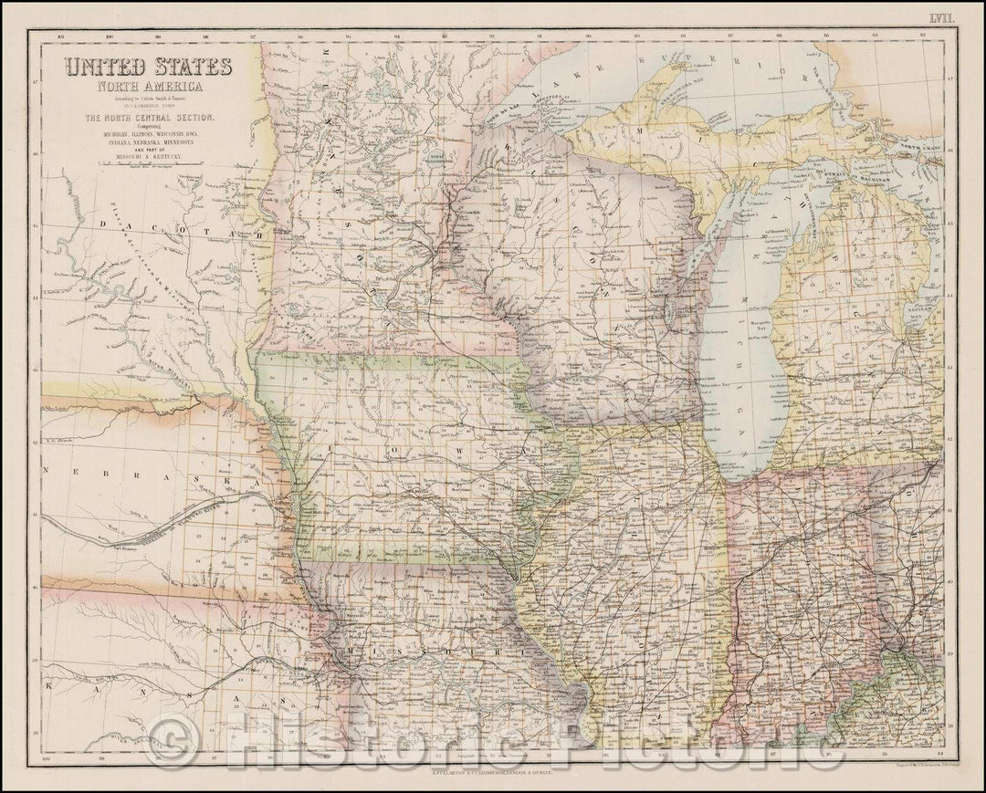 Historic Map - United States North America, 1855, Archibald Fullarton & Co. - Vintage Wall Art