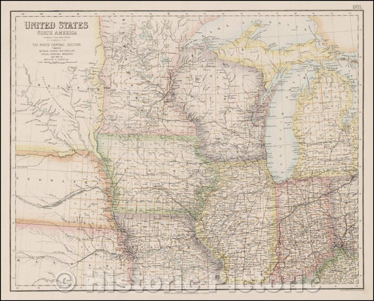 Historic Map - United States North America, 1855, Archibald Fullarton & Co. - Vintage Wall Art