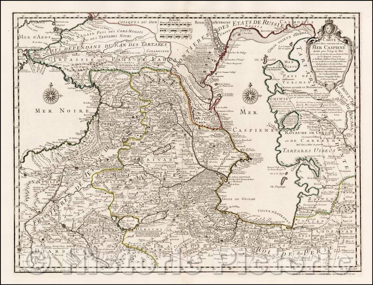 Historic Map - Carte Des Pays Voisons De Le Mer Caspiene/Map of the Region centered on the Caspian Sea, 1745, Guillaume De L'Isle - Vintage Wall Art
