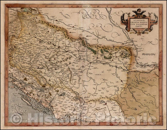 Historic Map - Sclavonia, Croatia, Bosnia cum Dalmatiae Parte/Mercator's Map of Slovenia, Croatia, Bosnia, Dalmatia and neighboring Regions, 1595 - Vintage Wall Art