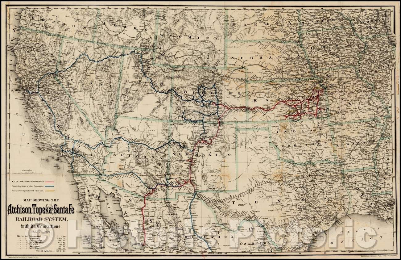 Historic Map - Map Showing The Atchison Topeka and Santa Fe Railroad System. with its Connections. April 1st 1886, 1886, G.W. & C.B. Colton v1