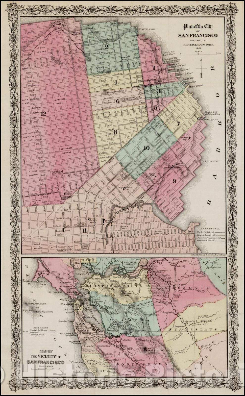 Historic Map - Plan of the City of San Francisco, 1867, G.W. & C.B. Colton - Vintage Wall Art