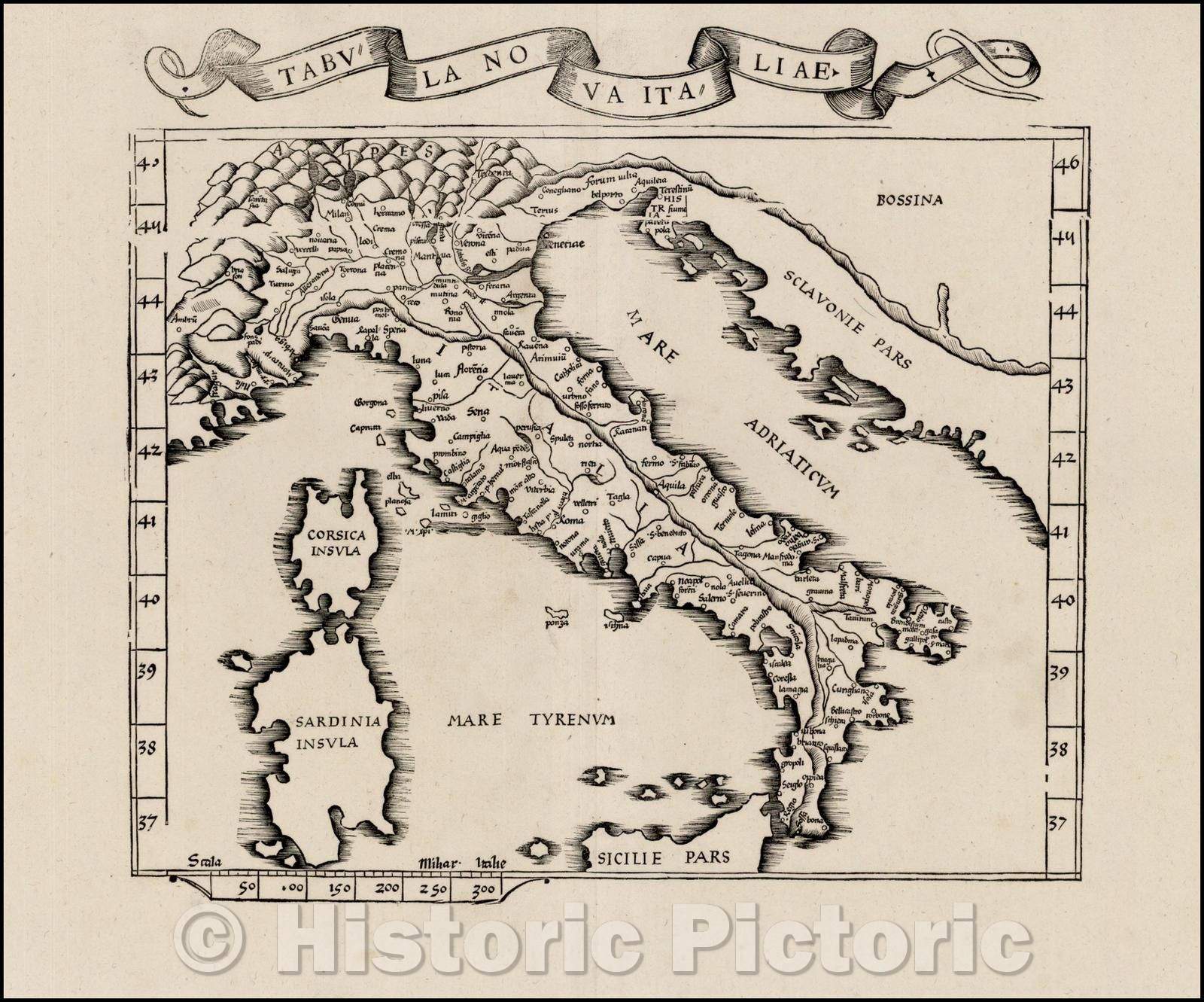 Historic Map - Tabula Nova Italiae/Nova Italian, 1535, Lorenz Fries - Vintage Wall Art
