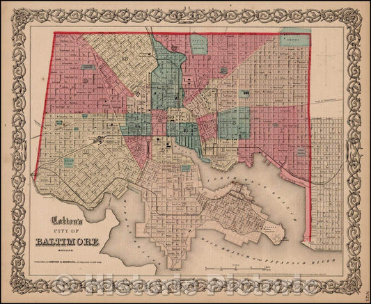 Historic Map - Colton's City of Baltimore Maryland, 1859, Colton - Vintage Wall Art