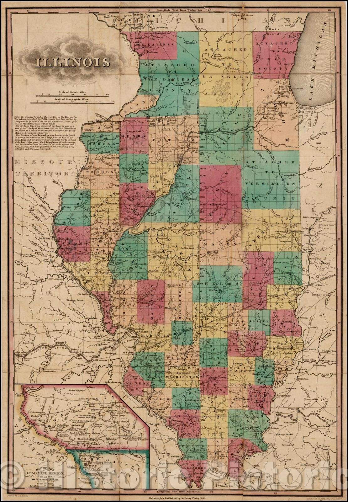 Historic Map - Illinois (the Abraham Lincoln Forgery Copy!), 1833, Anthony Finley - Vintage Wall Art