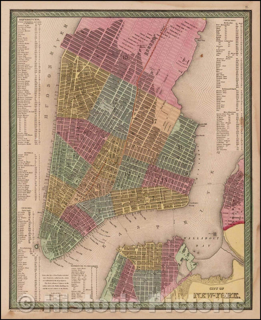 Historic Map - City of New-York, 1852, Thomas, Cowperthwait & Co. - Vintage Wall Art