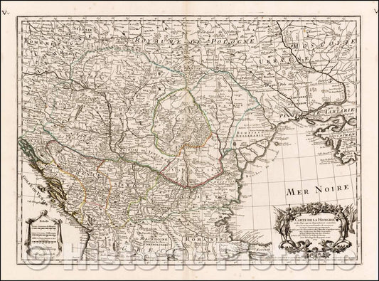 Historic Map - Carte de la Hongrie et des Pays qui en dependoient autresois dress? sur un grand nombre de memoire, 1745, Guillaume De L'Isle - Vintage Wall Art