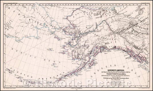 Historic Map - Nordwest-Amerika mit dem von Russland an die Verein Staaten Cedirten Territorium Alaska/Map of Alaska, explorations of Dall, 1869 - Vintage Wall Art