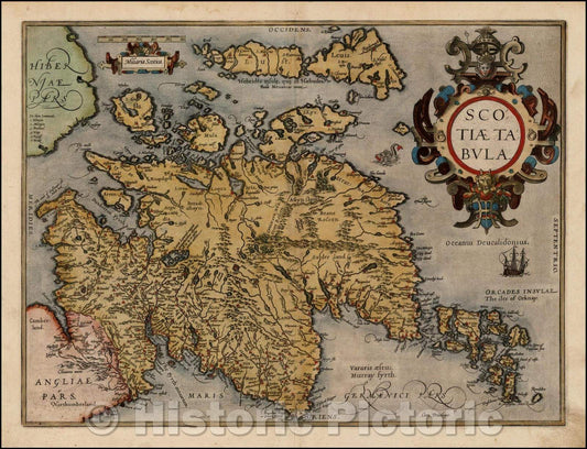 Historic Map - Scotiae Tabula, 1580, Abraham Ortelius - Vintage Wall Art