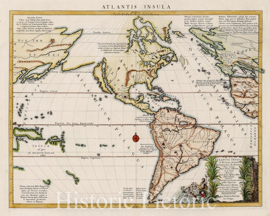 Historic Map - Atlantis Insula/Map of America, purporting to show the Western Hemisphere, 1690, Nicolas Sanson - Vintage Wall Art