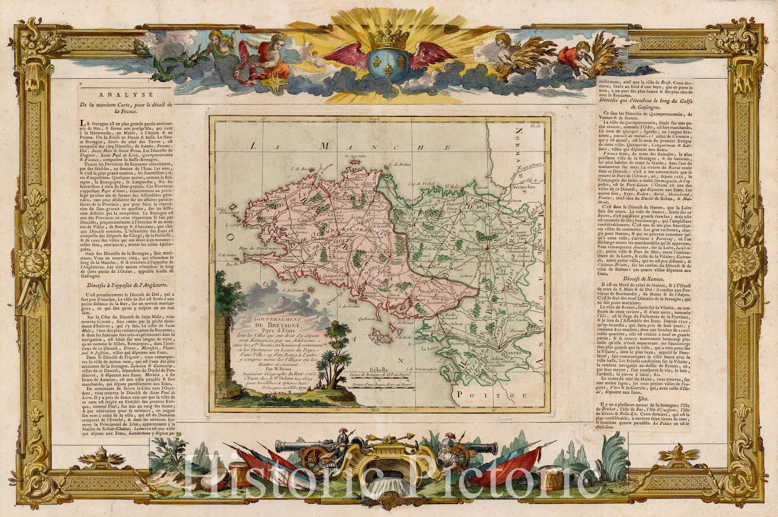 Governments of Bretagne 1771 - Desnos Atlas Historical Map Print