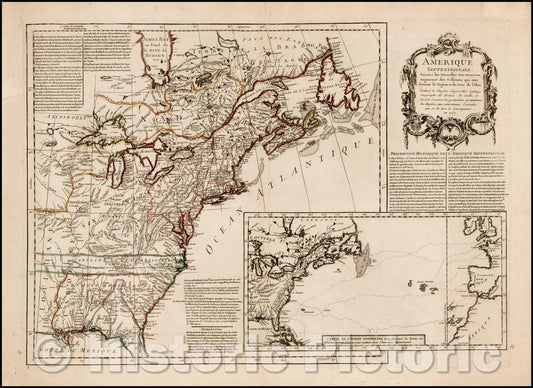 Historic Map - Amerique Septentrionale Suivant les Nouvelles Decouvertes, Augmente des Collonies/French copy of Thomas Jefferys Map of 1755, 1757, Anonymous - Vintage Wall Art