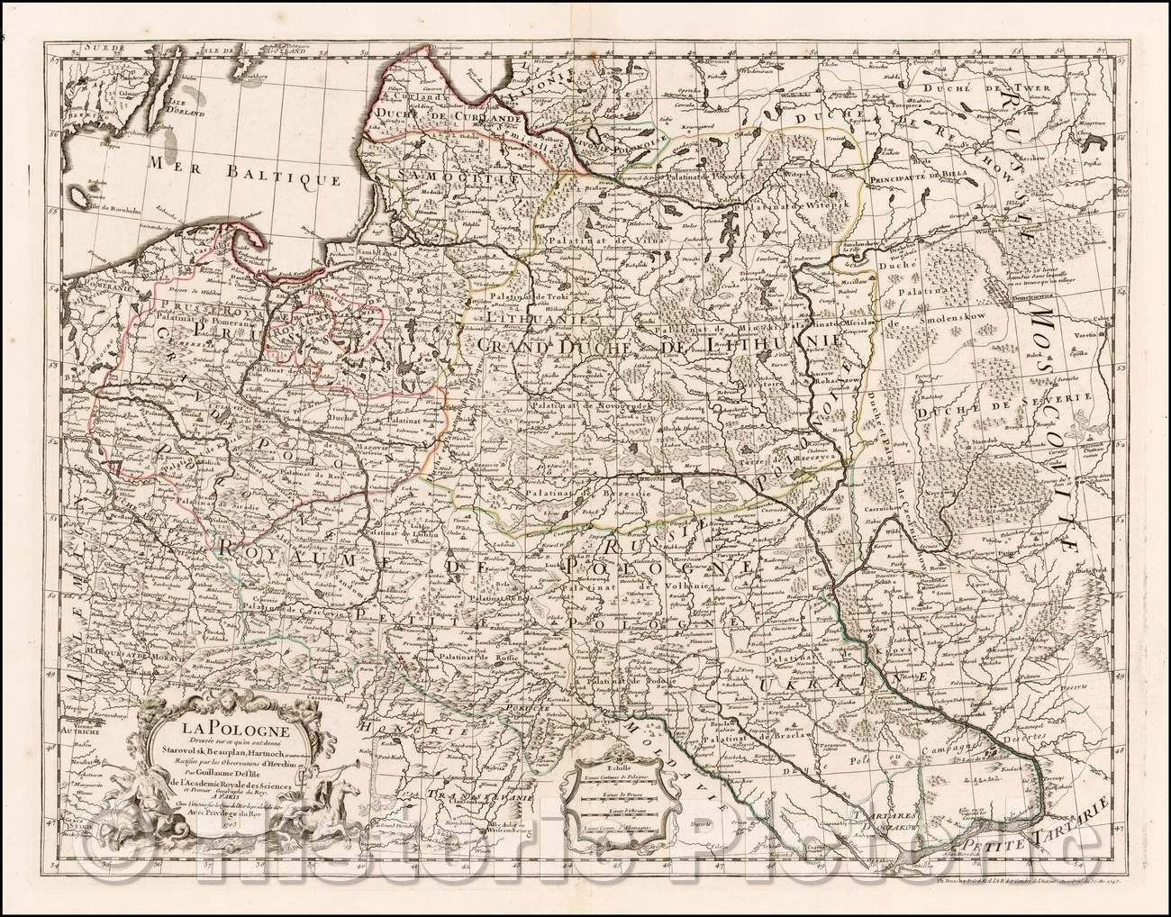 Historic Map - La Pologne Dressee sur cd qu'en ot donne Starovolsk, BeauPlan, Hartnoch 1703 / Map of Poland, prior to its dismemberment, 1745 - Vintage Wall Art