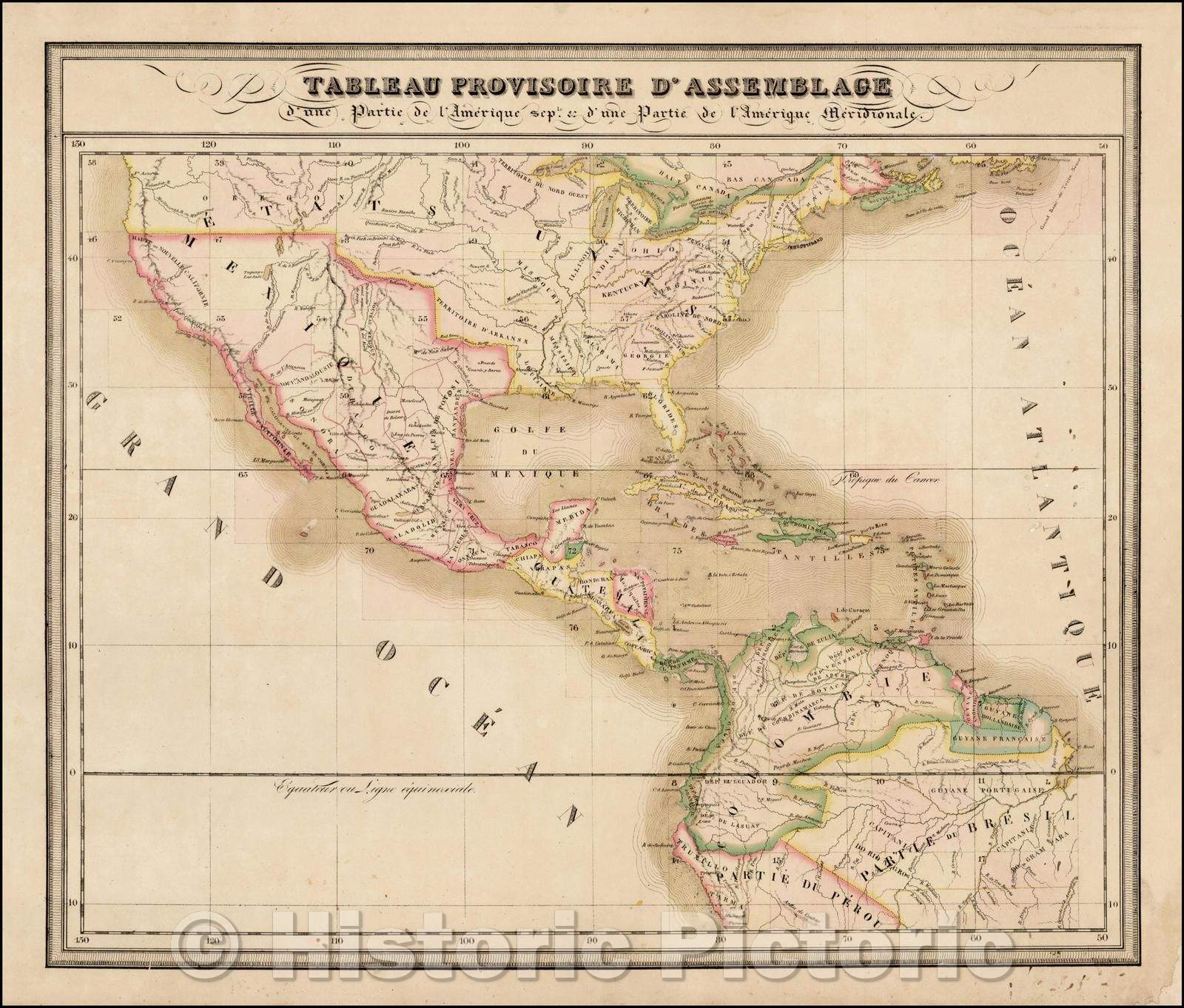 Historic Map - Tableau Provisoire D'Assemblage d'une Partie de l'Amerique seple. & d'une Partie de l'Amerique Meridionale, 1825, Philippe Marie Vandermaelen - Vintage Wall Art