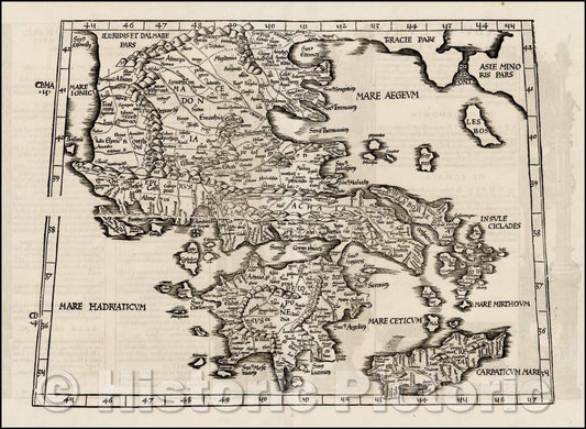 Historic Map - Ptolomaic Greece, 1535, Lorenz Fries - Vintage Wall Art