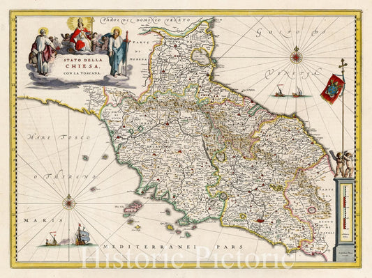Historic Map - Stato Della Chiesa Con La Toscana Tuscany, Rome, Florence, Siena, Pisa, 1640, Willem Janszoon Blaeu - Vintage Wall Art