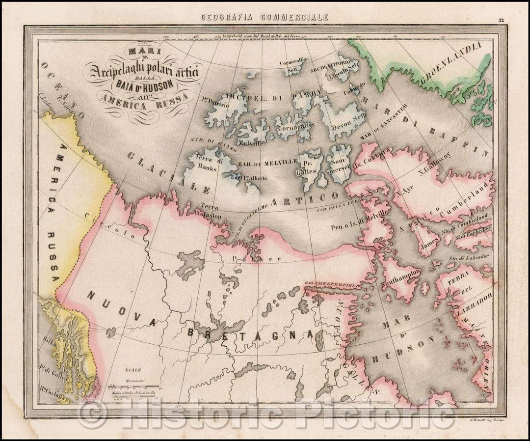 Historic Map - Mari Archipelaghi polari artici Dalla Baia D'Hudson all America Russa, 1858, Francesco Marmocchi v2