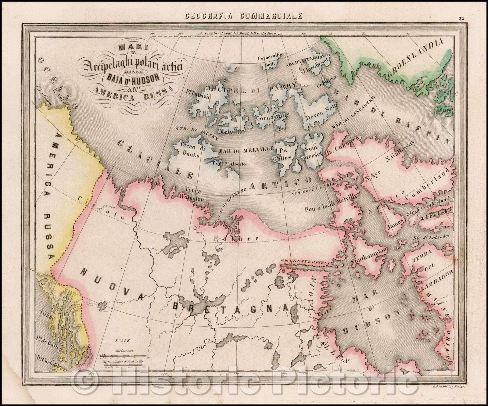 Historic Map - Mari Archipelaghi polari artici Dalla Baia D'Hudson all America Russa, 1858, Francesco Marmocchi v2