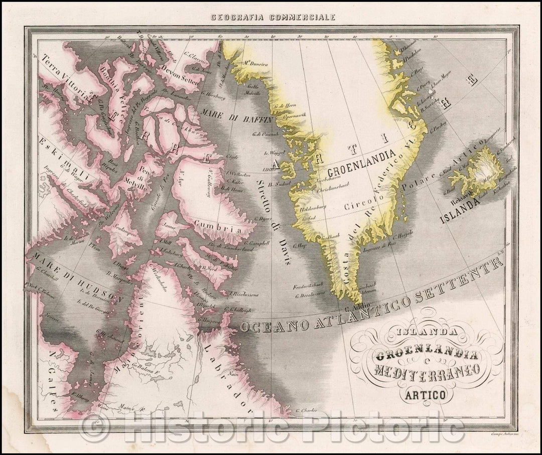 Historic Map - Islandia Groenlandia e Mediterrane Artico, 1850, Francesco Marmocchi v2