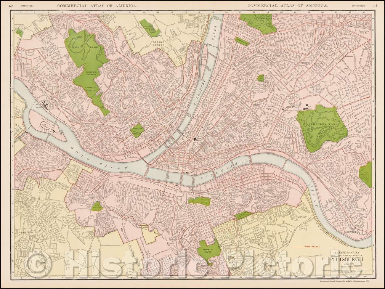 Historic Map - The Rand-McNally New Commercial Atlas Map of Pittsburgh, 1912, Rand McNally & Company - Vintage Wall Art