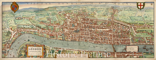 London in the Reign of Queen Elizabeth - Historical Map Print