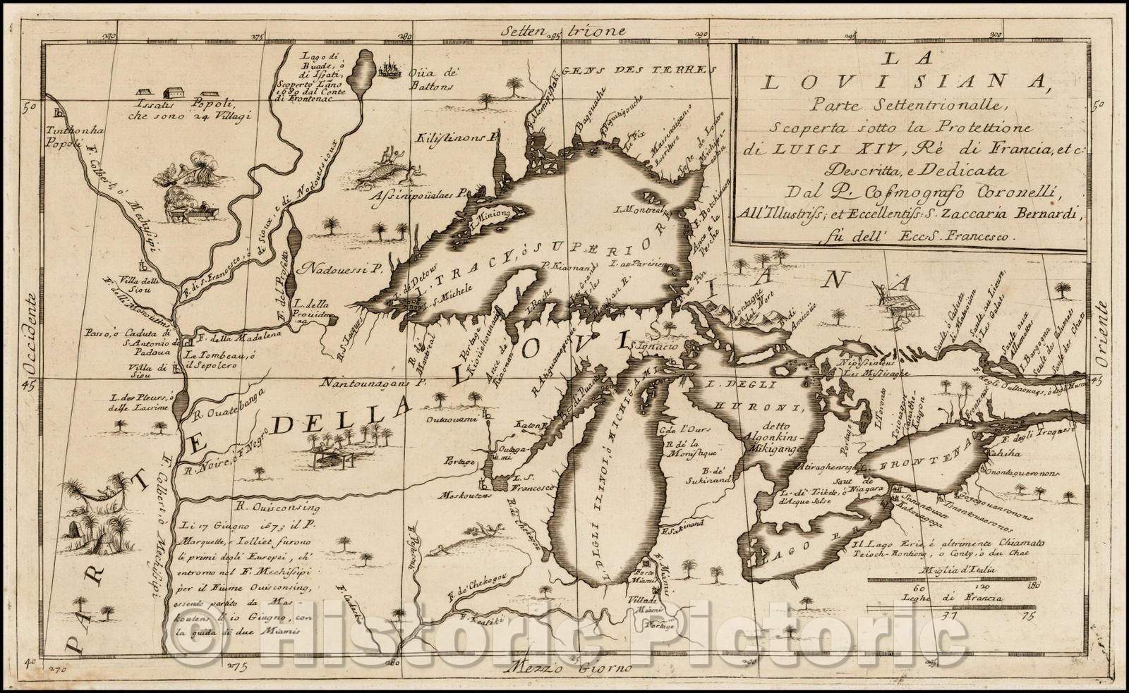 Historic Map - La Louisiana, Parte Settentrionalle, Scoperta sotto Protettione, 1691, Vincenzo Maria Coronelli v2