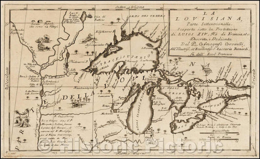Historic Map - La Louisiana, Parte Settentrionalle, Scoperta sotto Protettione, 1691, Vincenzo Maria Coronelli v2