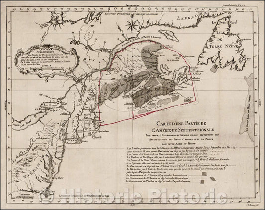 Historic Map - Carte D'Une Partie De L'Amerique Septentrionale pour servir/Maps illustrating the British Colonies in North America, 1755, Anonymous - Vintage Wall Art