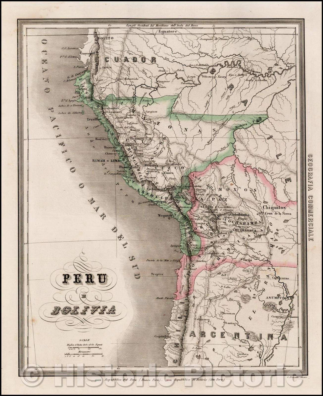 Historic Map - Peru E Bolivia, 1850, Francesco Marmocchi - Vintage Wall Art