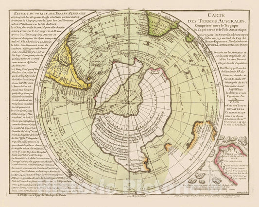 Historic Map - Carte des Terres Australes Comprises entre le Tropique du Capricorne :: Southern Hemisphere, Buache's Antarctic lands and interior Sea, 1754 - Vintage Wall Art