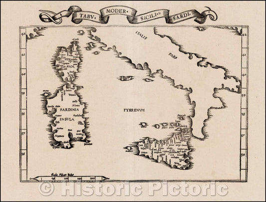 Historic Map - Tabu. Moder. Sicili & Sardi, 1535, Lorenz Fries - Vintage Wall Art