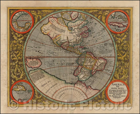 Historic Map - America sive India Nova ad magnae Gerardi Mercatoris avi universalis imitationem incompendium redacta, 1609, Michael Mercator - Vintage Wall Art
