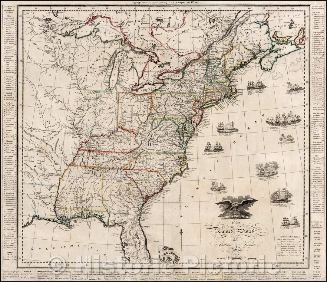 Historic Map - An Improved Map of the United States, 1813, Thomas Kensett v2