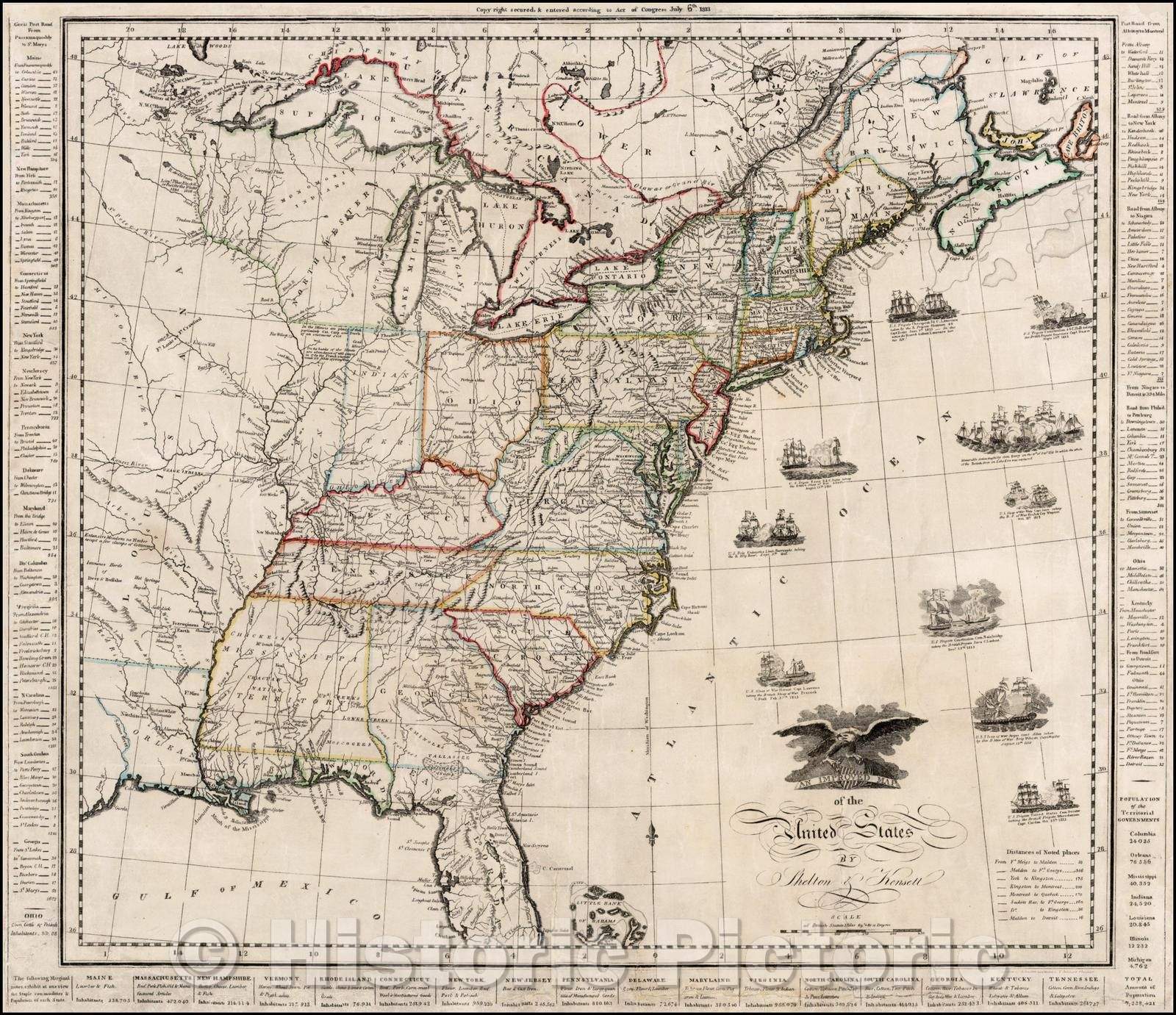 Historic Map - An Improved Map of the United States, 1813, Thomas Kensett v2