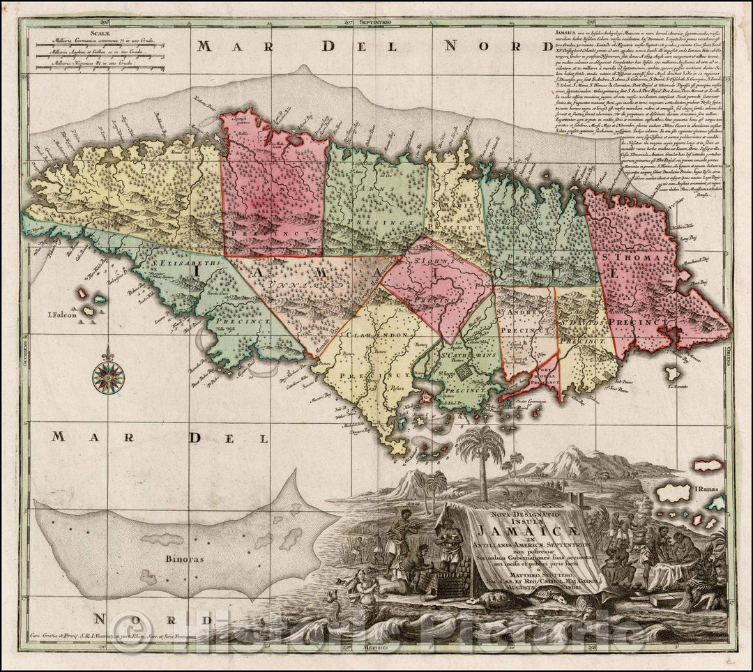 Historic Map - Nova Designatio Insulae Jamaicae ex Antillanis Americae Septentrion. non postremae Secundum Gubernationes, 1730, Matthaus Seutter v1