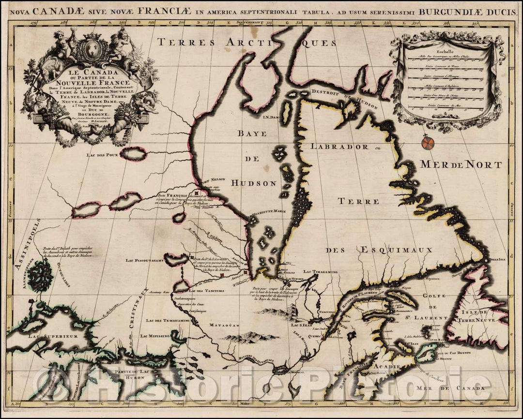 Historic Map - Le Canada ou Partie De La Nouvelle France Dans l'Amerique Septentrionale, 1696, Alexis-Hubert Jaillot - Vintage Wall Art
