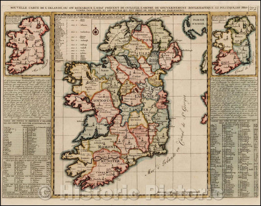 Historic Map - Nouvelle Carte De L'Irlande, ou on Remarque l'Etate Present De Cette Isle, 1719, Henri Chatelain v1