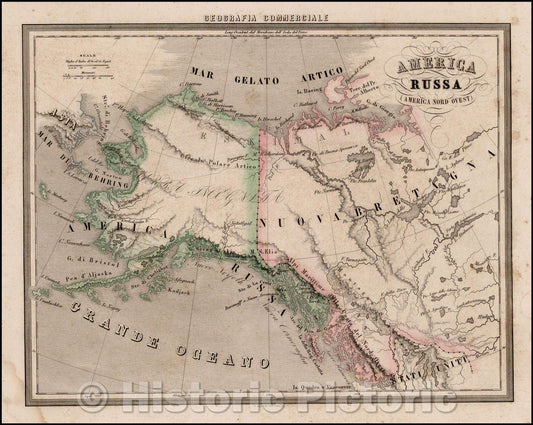Historic Map - America Russa (America Nord Ouest) :: Alaska, parts of Canada and the US, extending to the Upper Missouri River and the Fraser River, 1858 - Vintage Wall Art