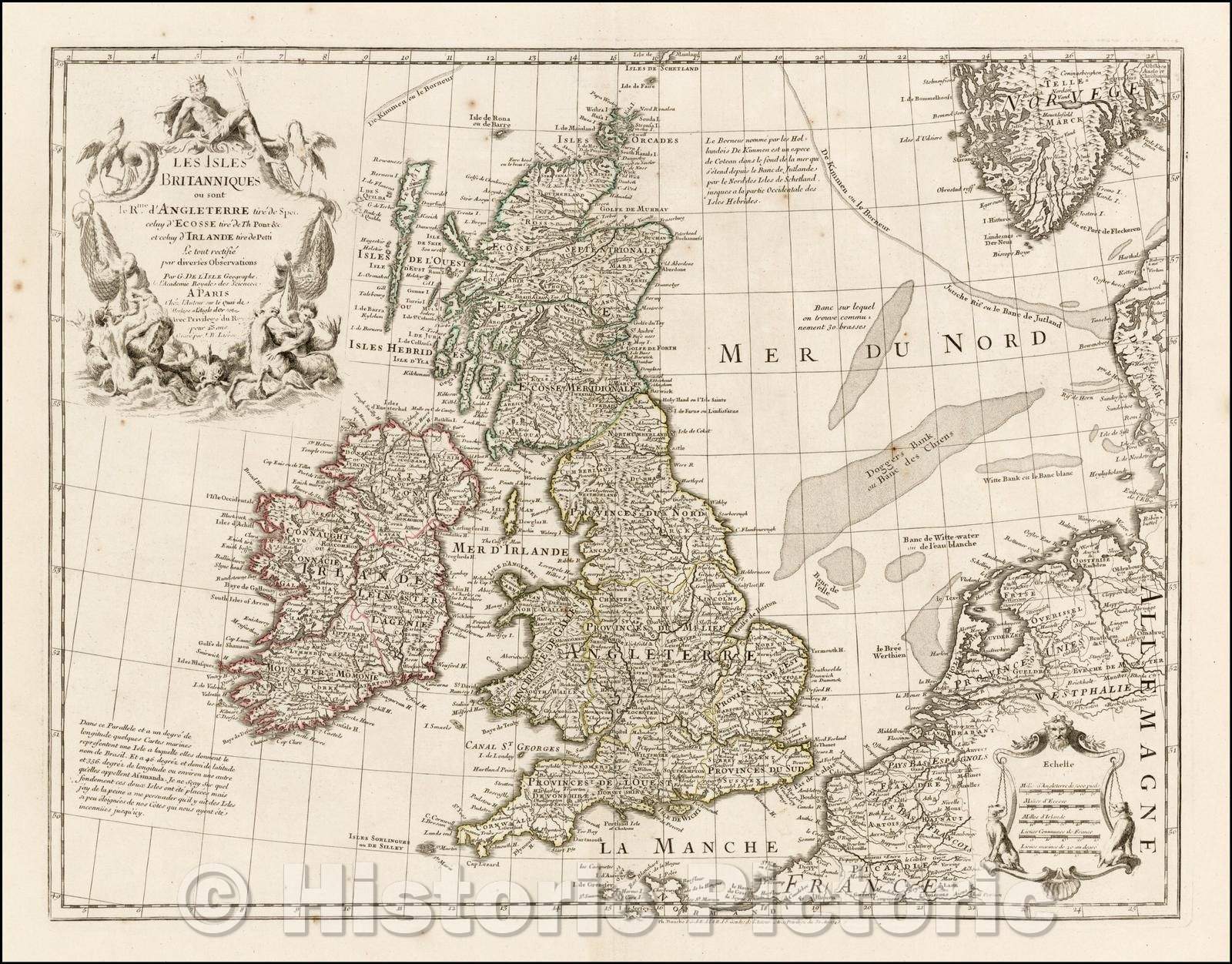 Historic Map - Les Isles Britanniques ou sont l'Rme. d'Angeleterre, tire de Sped celuy d', 1745 - Vintage Wall Art