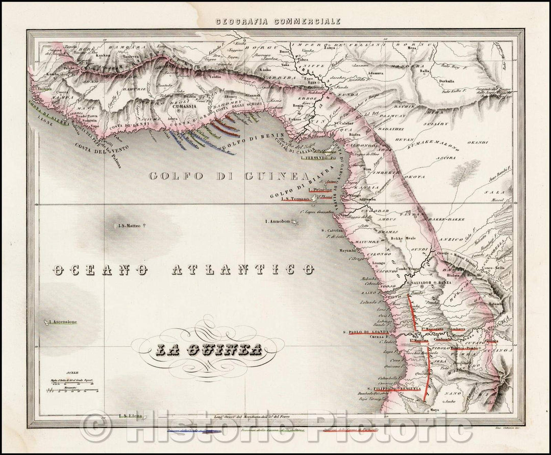 Historic Map - La Guinea, 1850, Francesco Marmocchi - Vintage Wall Art