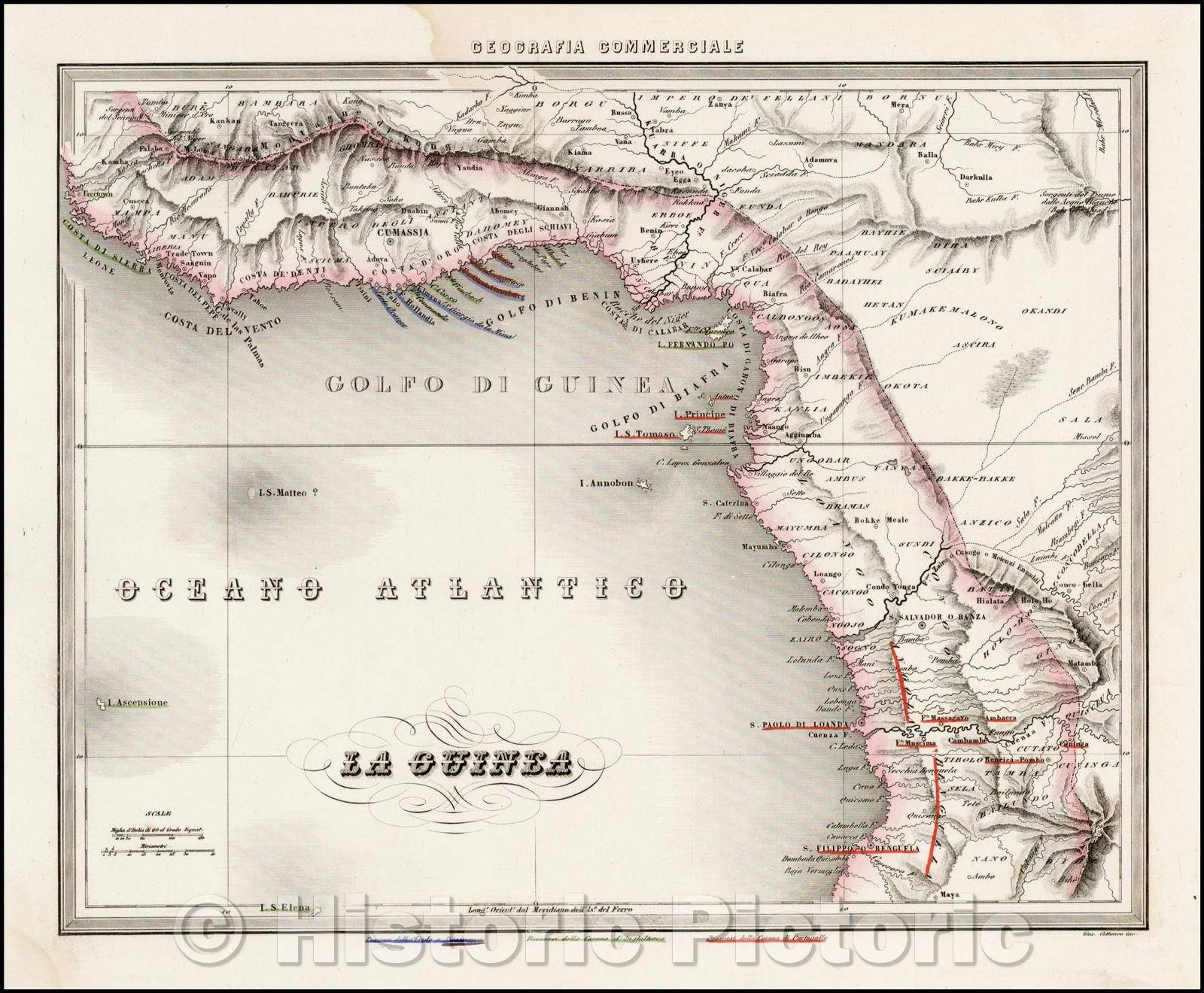 Historic Map - La Guinea, 1850, Francesco Marmocchi - Vintage Wall Art