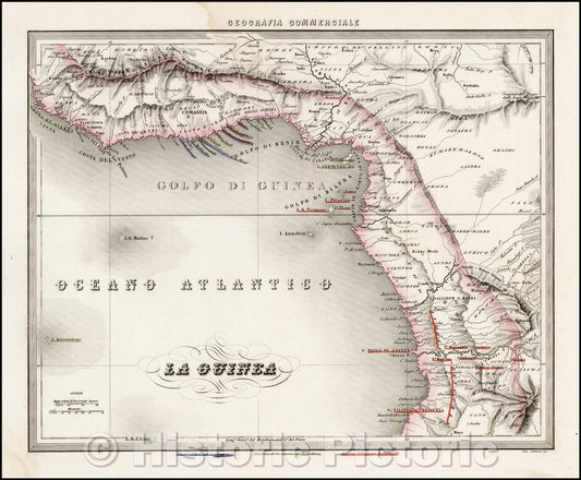 Historic Map - La Guinea, 1850, Francesco Marmocchi - Vintage Wall Art