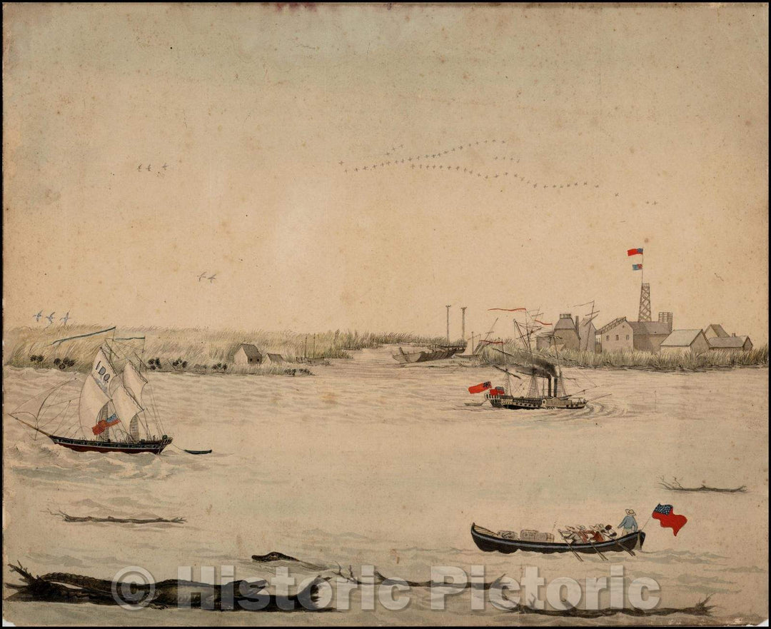 Historic Map - La Balise, Louisiana, from the Mississippi River, Watercolor Illustration of, 1824, Friedrich Paul Wilhelm - Vintage Wall Art