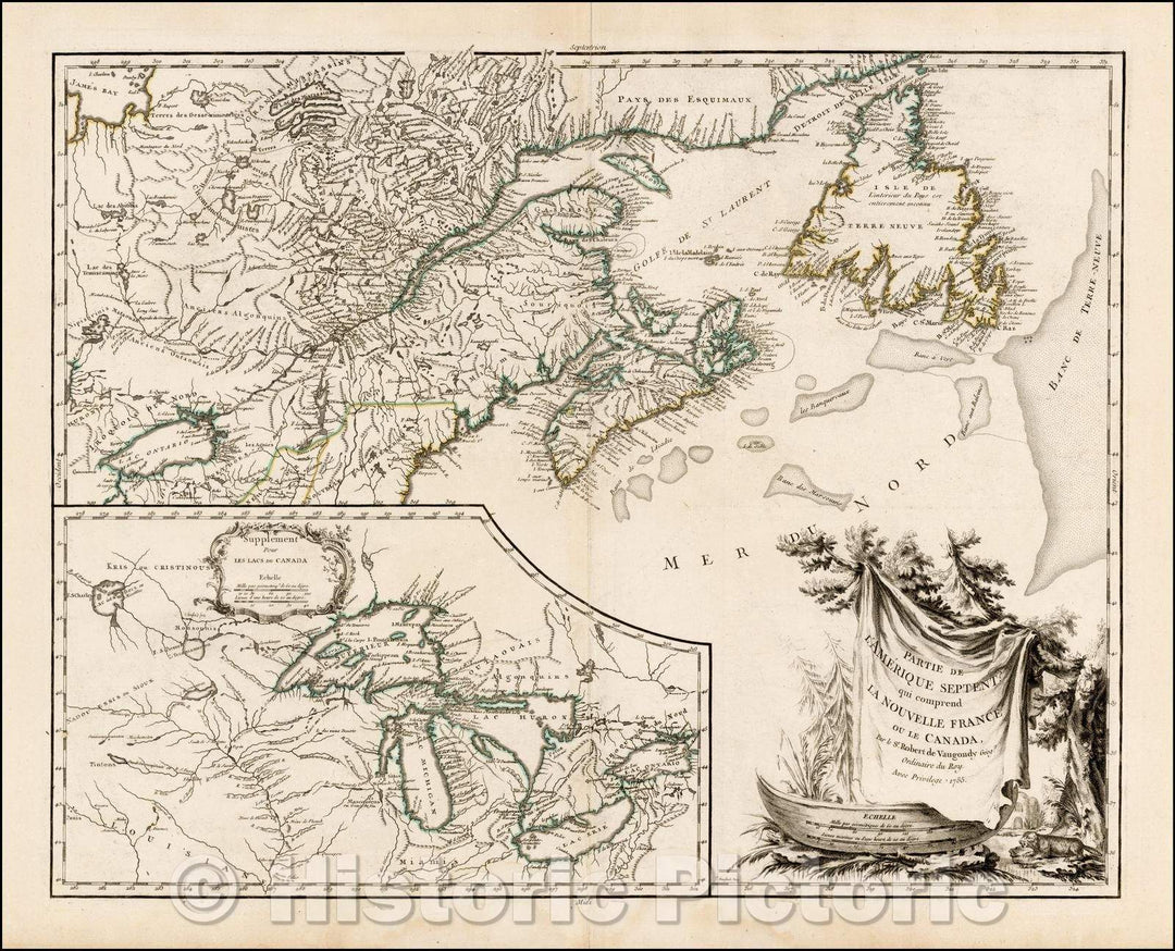 Historic Map - Partie De L'Amerique Septent? Qui comprend La Nouvelle France ou Le Canada, 1755, Didier Robert de Vaugondy v3