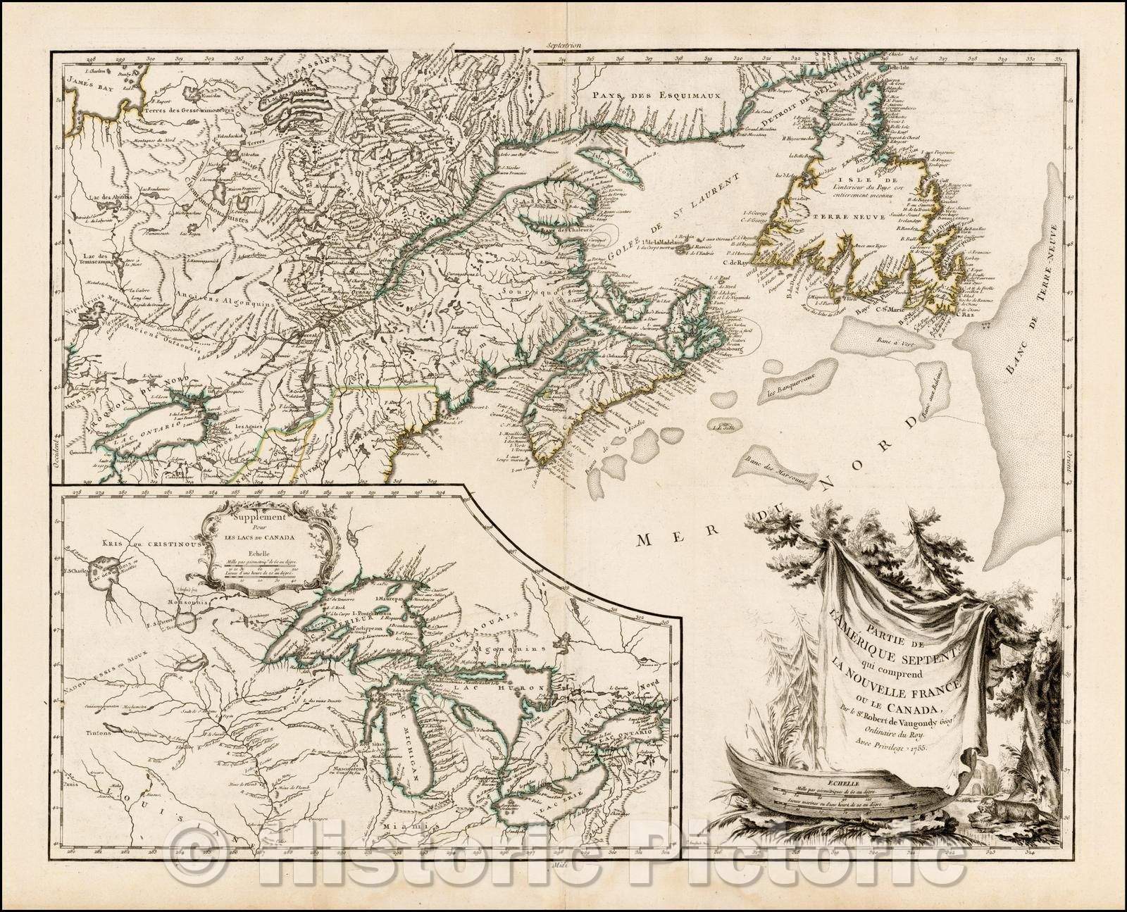 Historic Map - Partie De L'Amerique Septent? Qui comprend La Nouvelle France ou Le Canada, 1755, Didier Robert de Vaugondy v3